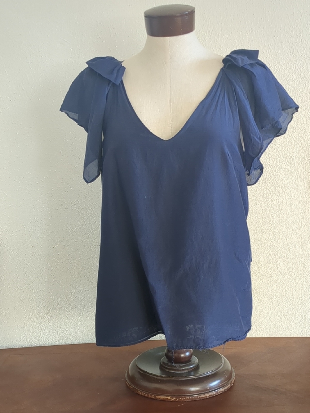 Blue Silk Cotton Blend Top By Canadian Independent Designer